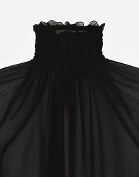 Chiffon blouse with smock-stitch detailing