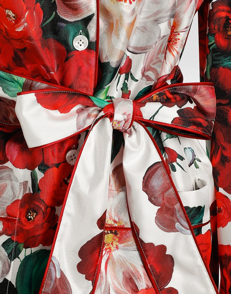 Long-sleeved twill pajama shirt with rose print