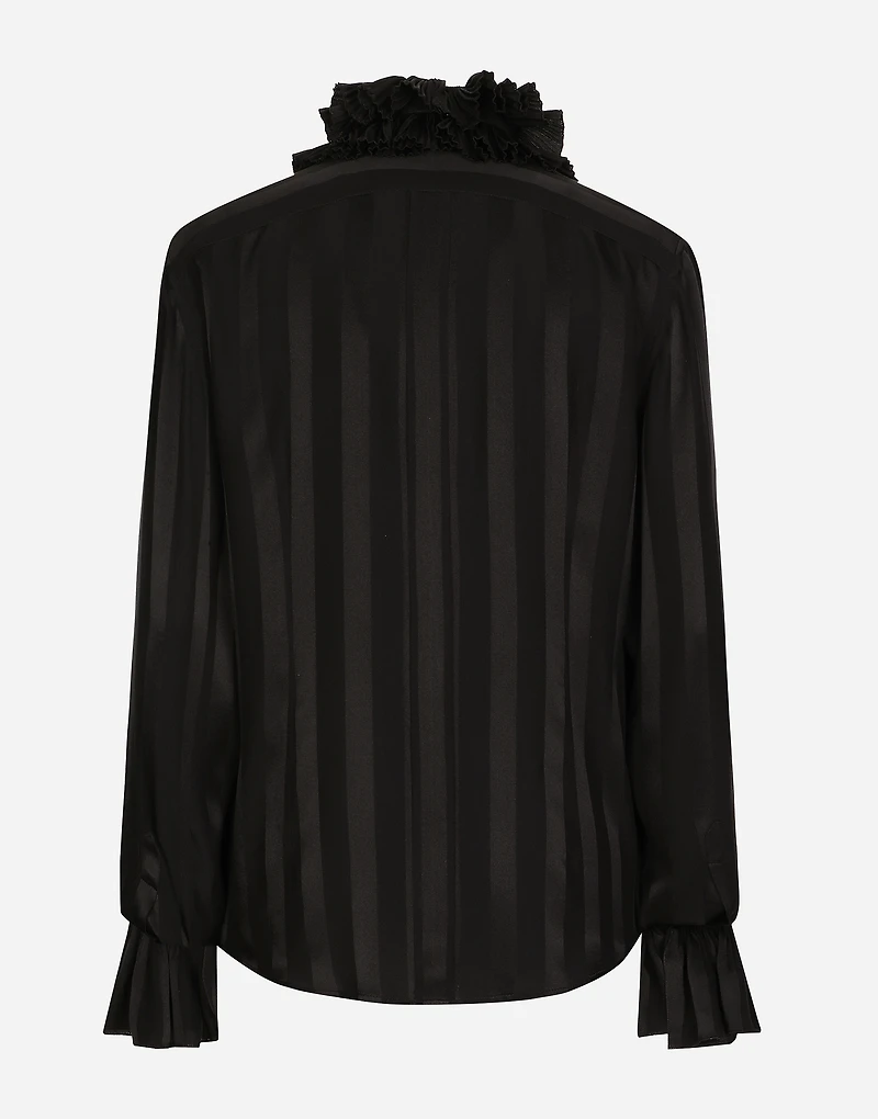 Silk jacquard shirt with pleated cuffs and collar