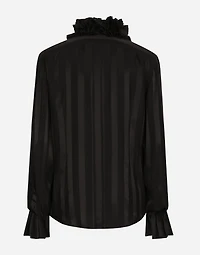 Silk jacquard shirt with pleated cuffs and collar