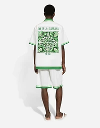 Poplin jogging shorts with majolica print