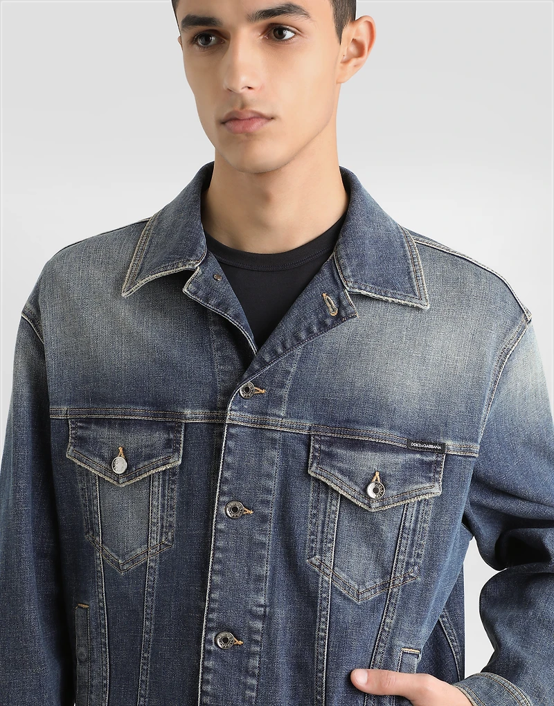 Stretch light blue wash denim jacket