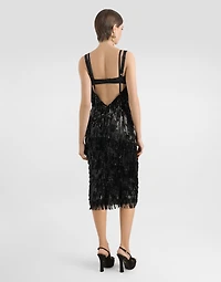 Calf-length slip dress with sequined fringing