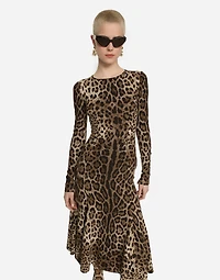 Leopard-print calf-length cady dress