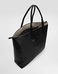 Large crocodile-print calfskin shopper