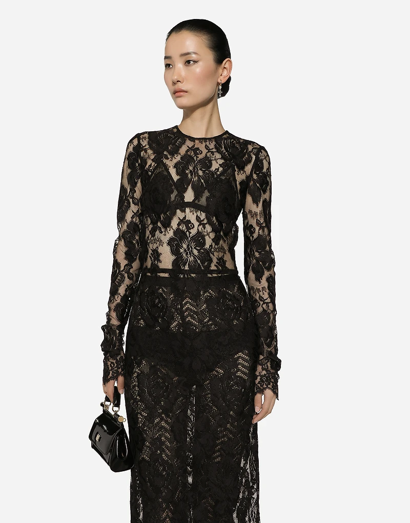 Calf-length floral lace dress