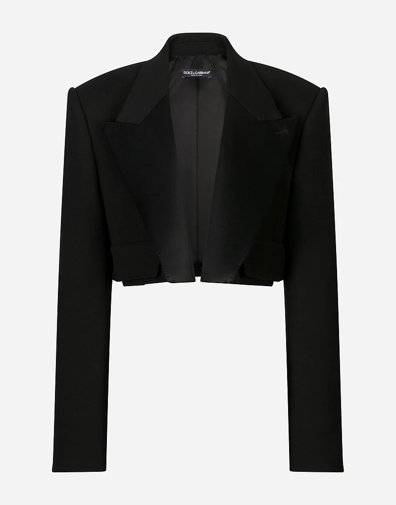 Short double wool tuxedo jacket