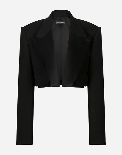 Short double wool tuxedo jacket
