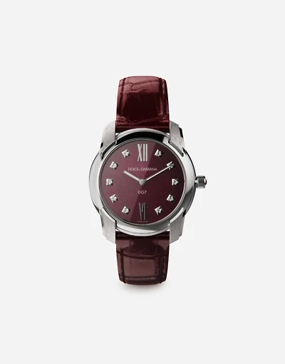DG7 watch in steel with ruby and diamonds