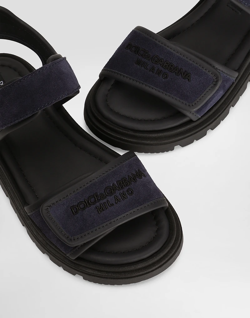 Split leather sandals with Dolce&Gabbana logo print