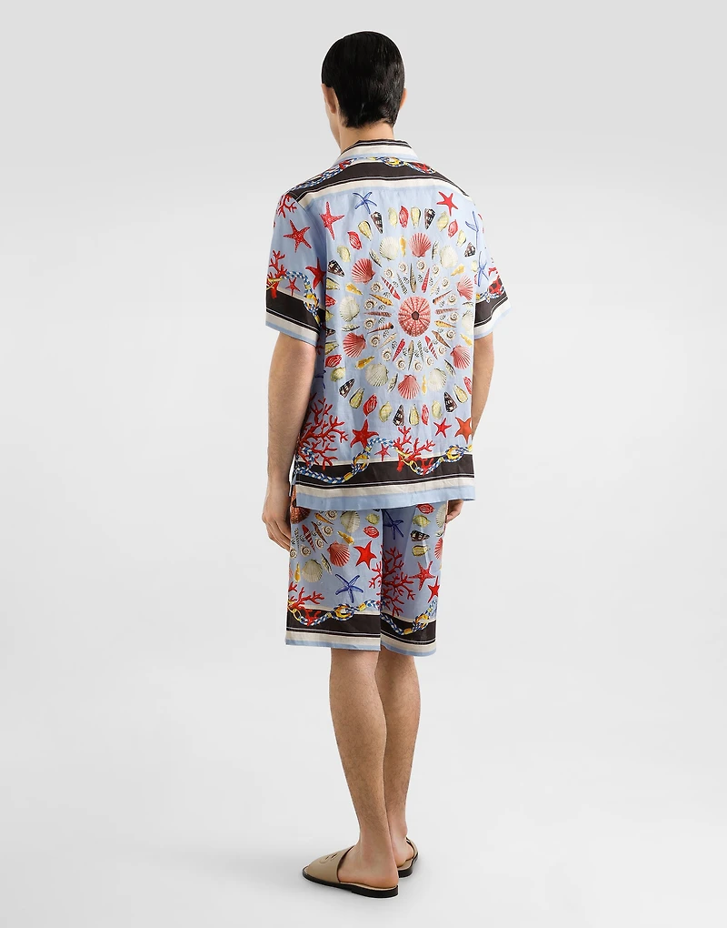 Shell-print hawaii linen canvas shirt