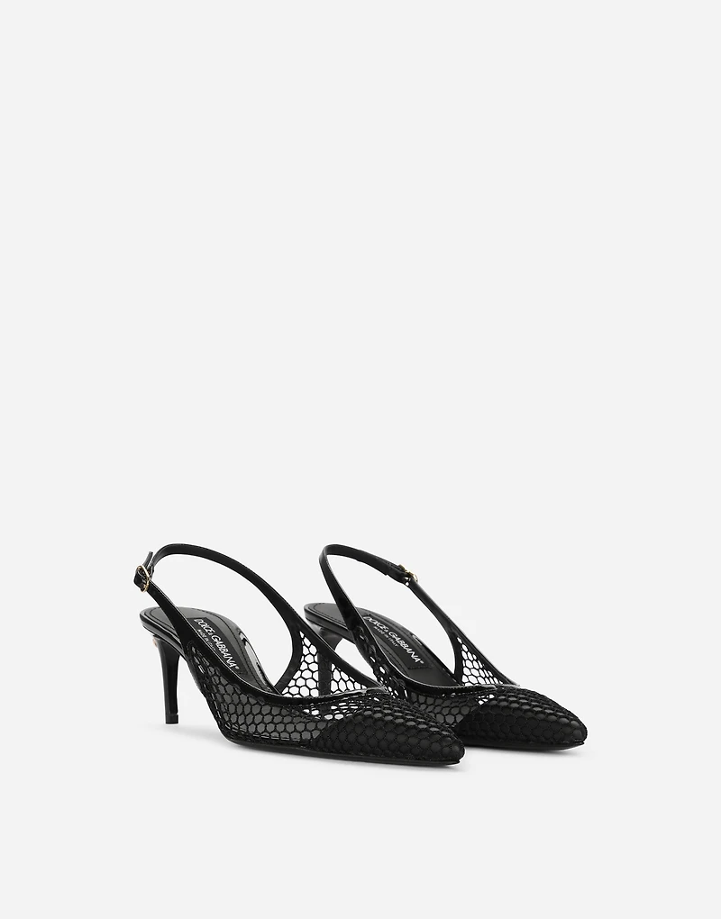 Patent leather and mesh slingbacks