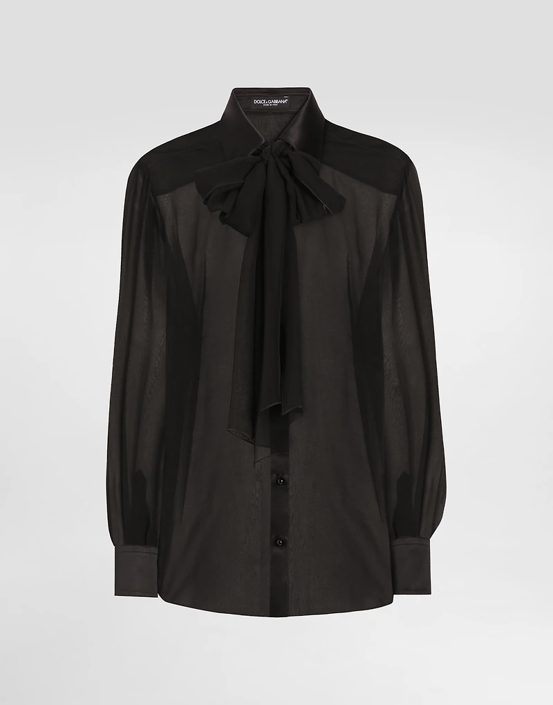 Silk chiffon shirt with pussy-bow