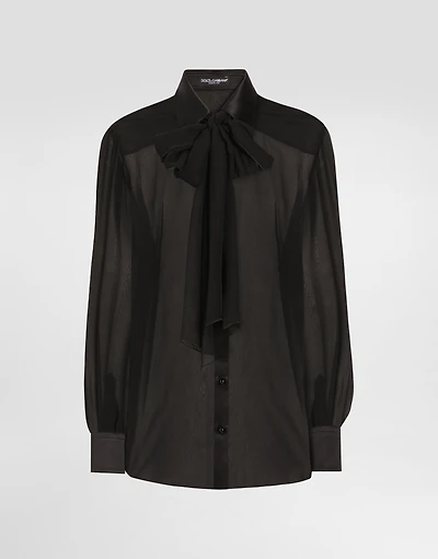 Silk chiffon shirt with pussy-bow