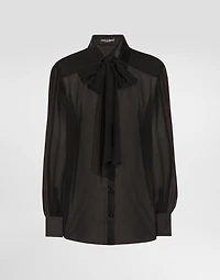 Silk chiffon shirt with pussy-bow