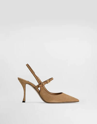 Suede and nappa leather slingback