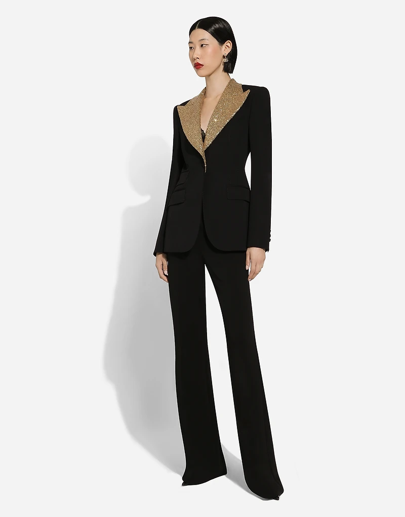 Single-breasted wool Turlington jacket with sequined lapels