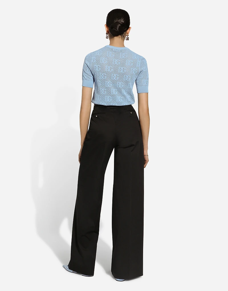 Lace-stitch viscose sweater with jacquard DG logo