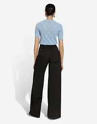 Lace-stitch viscose sweater with jacquard DG logo