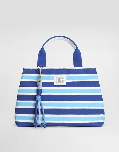 Canvas handbag with striped print