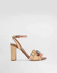 Frayed sandal with rhinestone embroidery