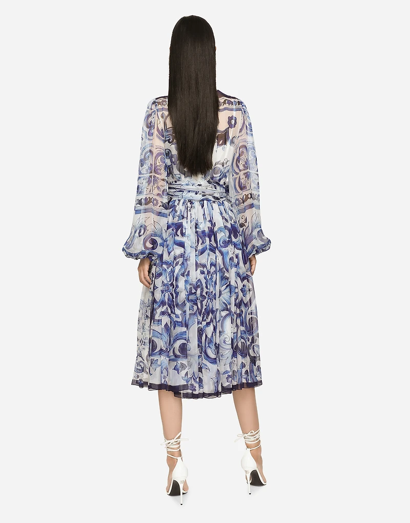 Majolica print chiffon midi dress