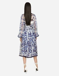 Majolica print chiffon midi dress