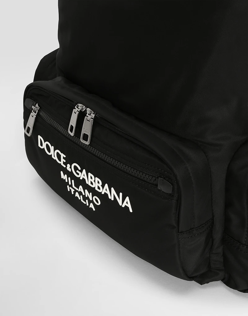 Nylon backpack with rubberized logo
