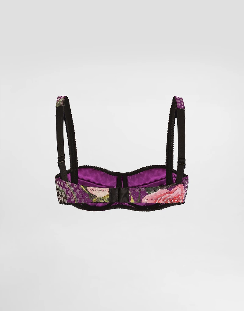 Sequin-embroidered cady balconette bra with rose print