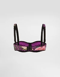 Sequin-embroidered cady balconette bra with rose print