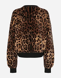 Round-neck chenille sweatshirt with jacquard leopard design