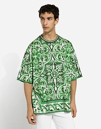 Cotton T-shirt with majolica print
