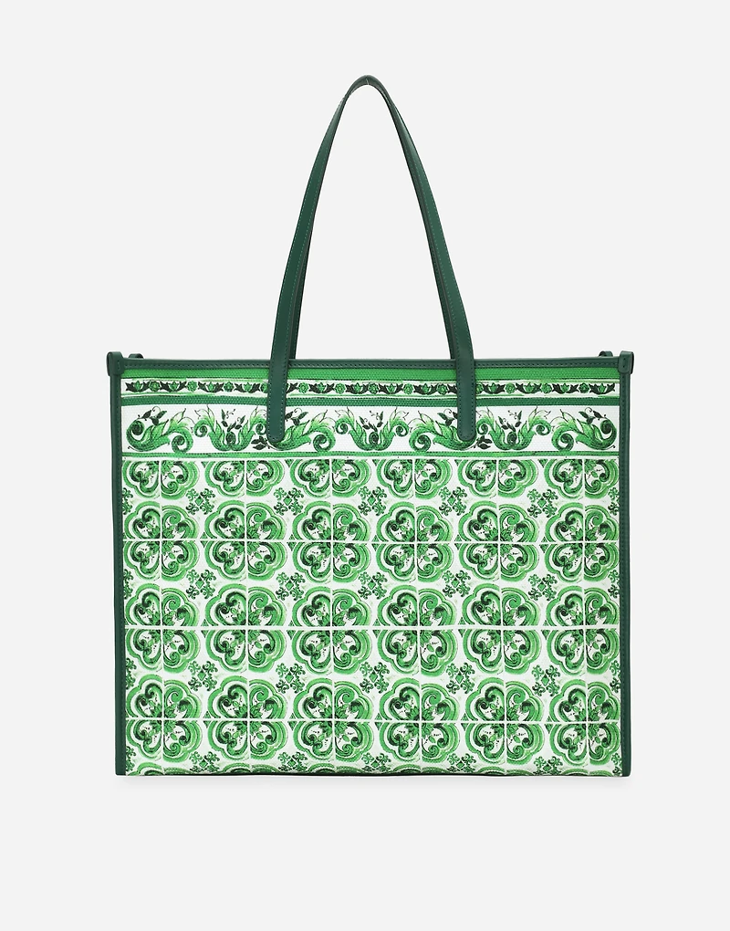 Large canvas shopper with majolica print