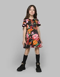 Neoprene dress with floral print over a black background