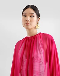 Long silk chiffon caftan with drawstring