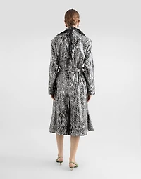 Fur-print coated satin trench coat
