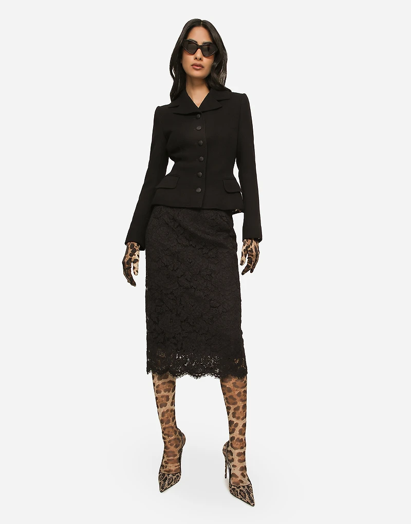 Branded stretch lace midi skirt