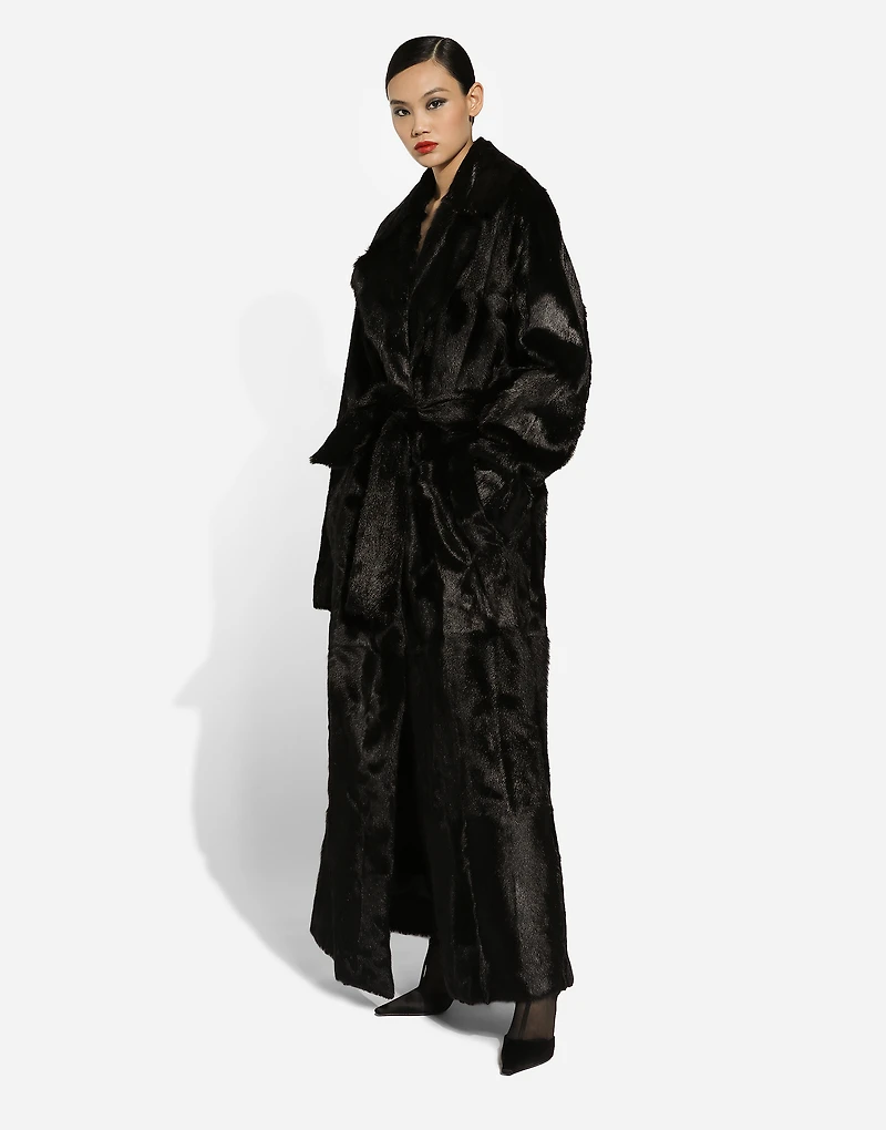 Goatskin coat with belt