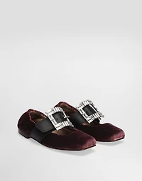 Velvet ballet flats with bejeweled buckle