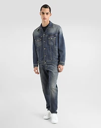 Regular-fit blue wash stretch jeans