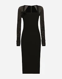 Jersey calf-length dress with tulle sleeves