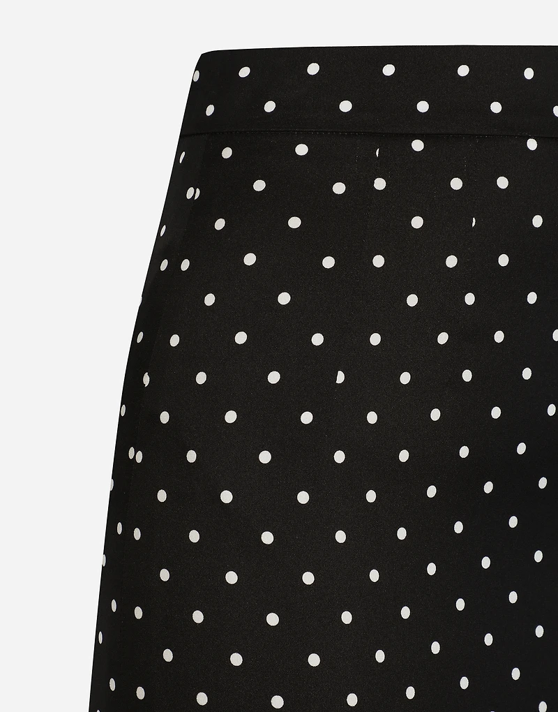 Charmeuse calf-length pencil skirt with polka-dot print