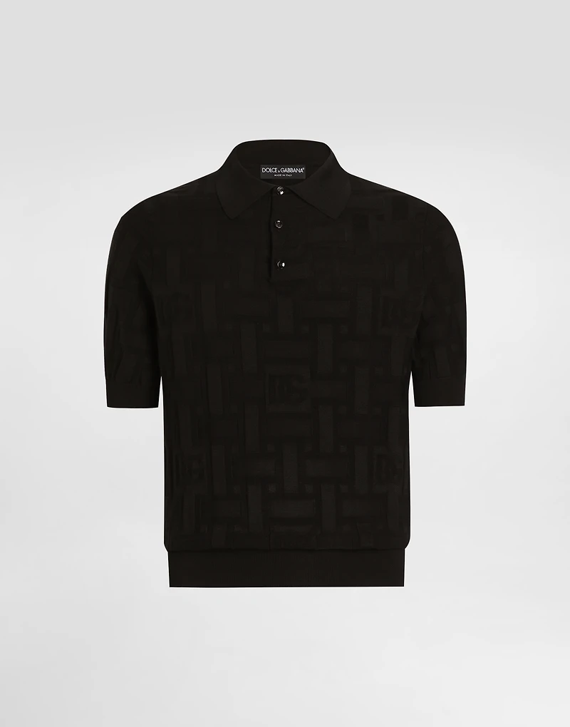 Silk polo-shirt with jacquard logo