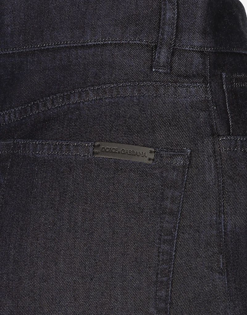 Flared cotton denim and silk jeans