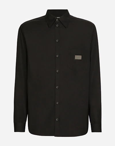 Cotton Martini-fit shirt with branded tag