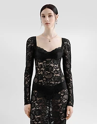 Calf-length floral lace dress with bra-style cups