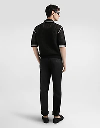 Crochet effect cotton polo shirt