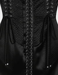 Strapless satin dress with corset details