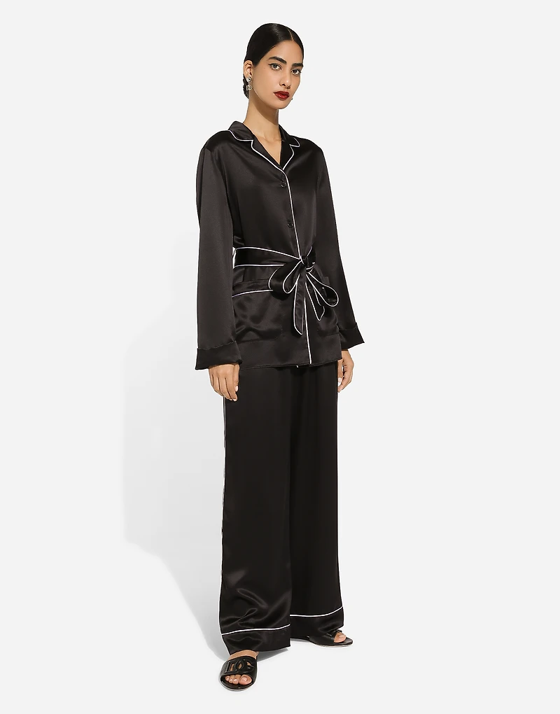 Silk pajama pants with contrasting piping