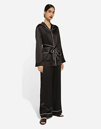 Silk pajama pants with contrasting piping